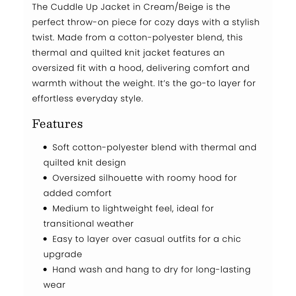 Pol Quilted Hooded Lightweight Cuddle Up Quilted Mixed Media Cream Jacket Large - Picture 11 of 12